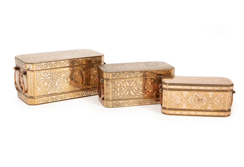 THREE ASIAN MIXED METAL BETEL BOXESThree