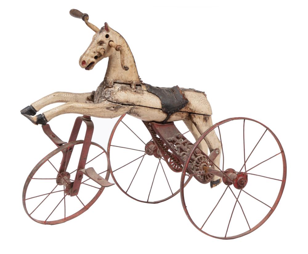 CARVED WOOD AND IRON HORSE TRICYCLEAntique