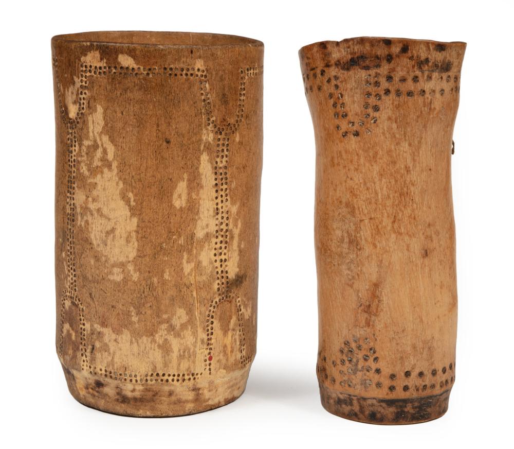 TWO AFRICAN CARVED WOOD CONTAINERSTwo