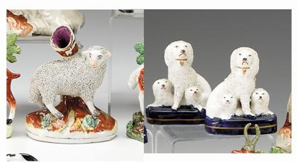 Pair of Staffordshire poodles with