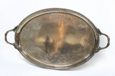 An oval silver tray, Elkington