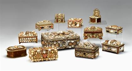 Group of Shell covered boxes  49416