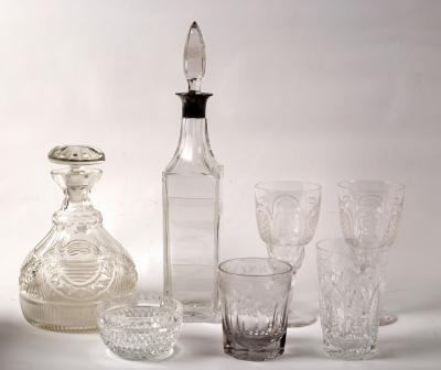 Two cut glass decanters, one with