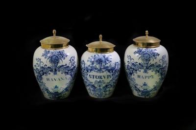 Three small Delft tobacco jars,
