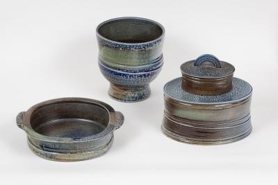 Three salt glazed stoneware vessels,