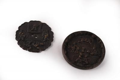 A Qing bronze marriage mirror, 7.8cm