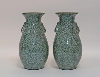 A pair of Chinese celadon crackle