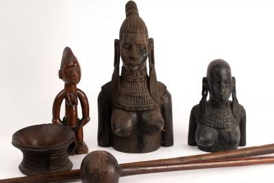 A group of Tribal items to include carved