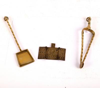 A Russian brass triptych and two miniature