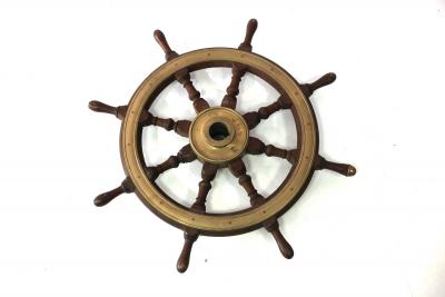 A brass mounted ships wheel, 82cm wide