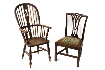 A mahogany splat back chair and a stick