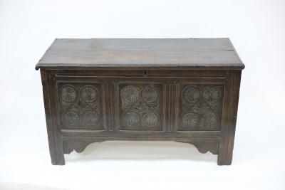 A 17th Century oak chest, the hinged