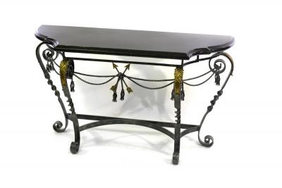 A decorative marble topped console
