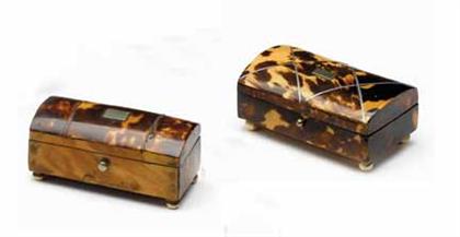 Two miniature tortoiseshell caskets