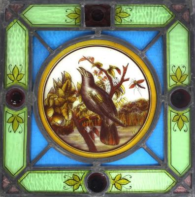 A stained glass panel, circa 1900, depicting