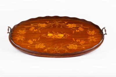 An Edwardian mahogany oval tray  2dcbdf