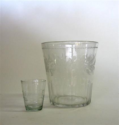 Two uncolored glass blown and etched 49477