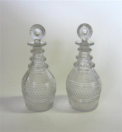 Pair of blown and cut decanters