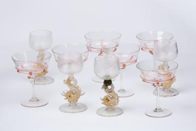 A set of six Venetian glass champagne