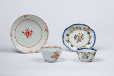 A Chinese oval tea bowl and saucer with