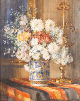 Lucy E Mark (19th/20th Century)/Chrysanthemums/signed/watercolour,