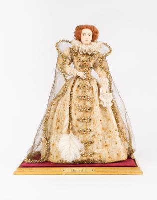 A costume figure of Elizabeth I wearing