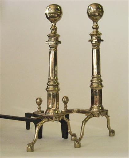 Pair of brass andirons Belted 4948a