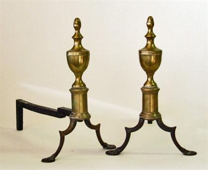 Pair of Federal brass urn-top andirons