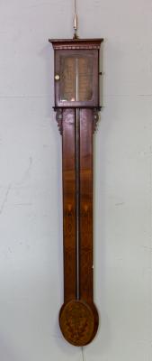 A mahogany and satinwood stick barometer,