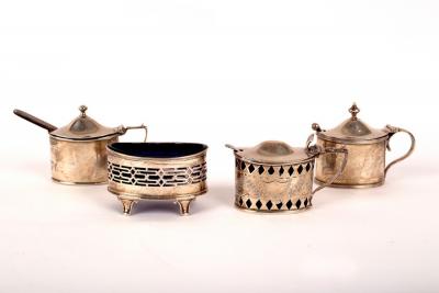 Three silver mustard pots, circa 1900,