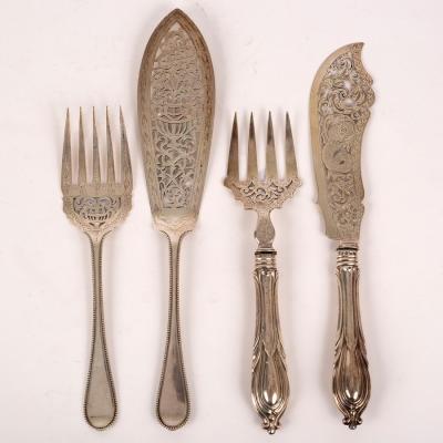 A Victorian silver fish slice and fork,