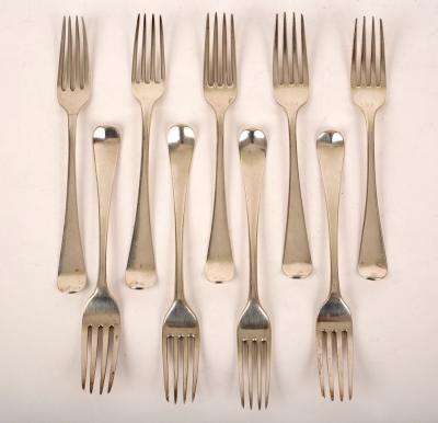 Five George III silver table forks,