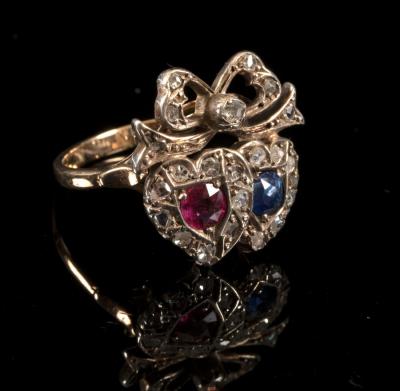 A ruby, sapphire and diamond ring,
