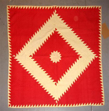     	Red and white cotton crib quilt