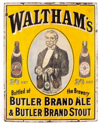 An enamel sign for Butler Brand Ale