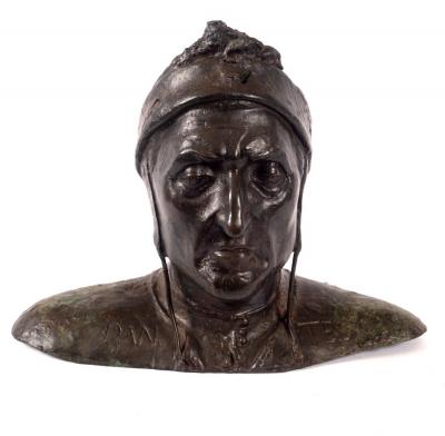 A bronze bust of Dante, 31.5cm high