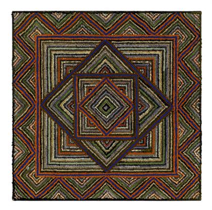     	Geometric hooked rug    20th