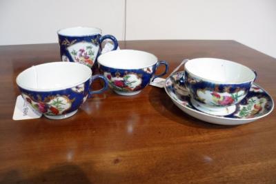 Three Worcester blue scale ground teacups