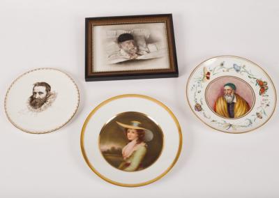 Three portrait painted plates, one a