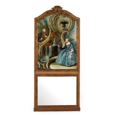 A Louis XVI style giltwood Trumeau mirror,