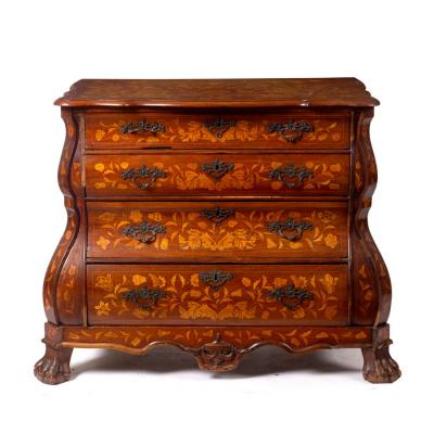 A Dutch floral marquetry chest of bombé