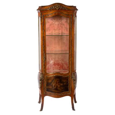 A French kingwood vitrine of serpentine