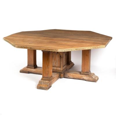 A large octagonal pine dining table  2dd5ea