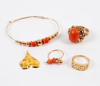 A coral and diamond dress ring,