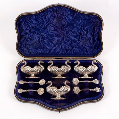 A novelty set of four silver swan-shaped