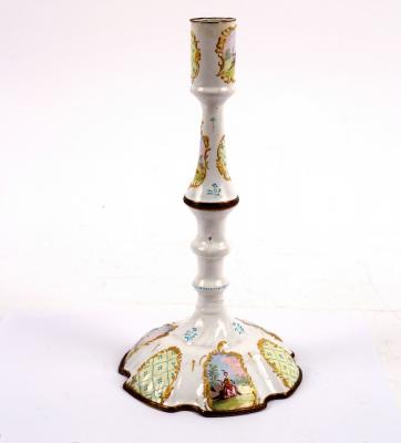 A Bilston enamel candlestick with
