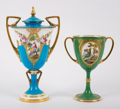 A Minton turquoise ground two-handled