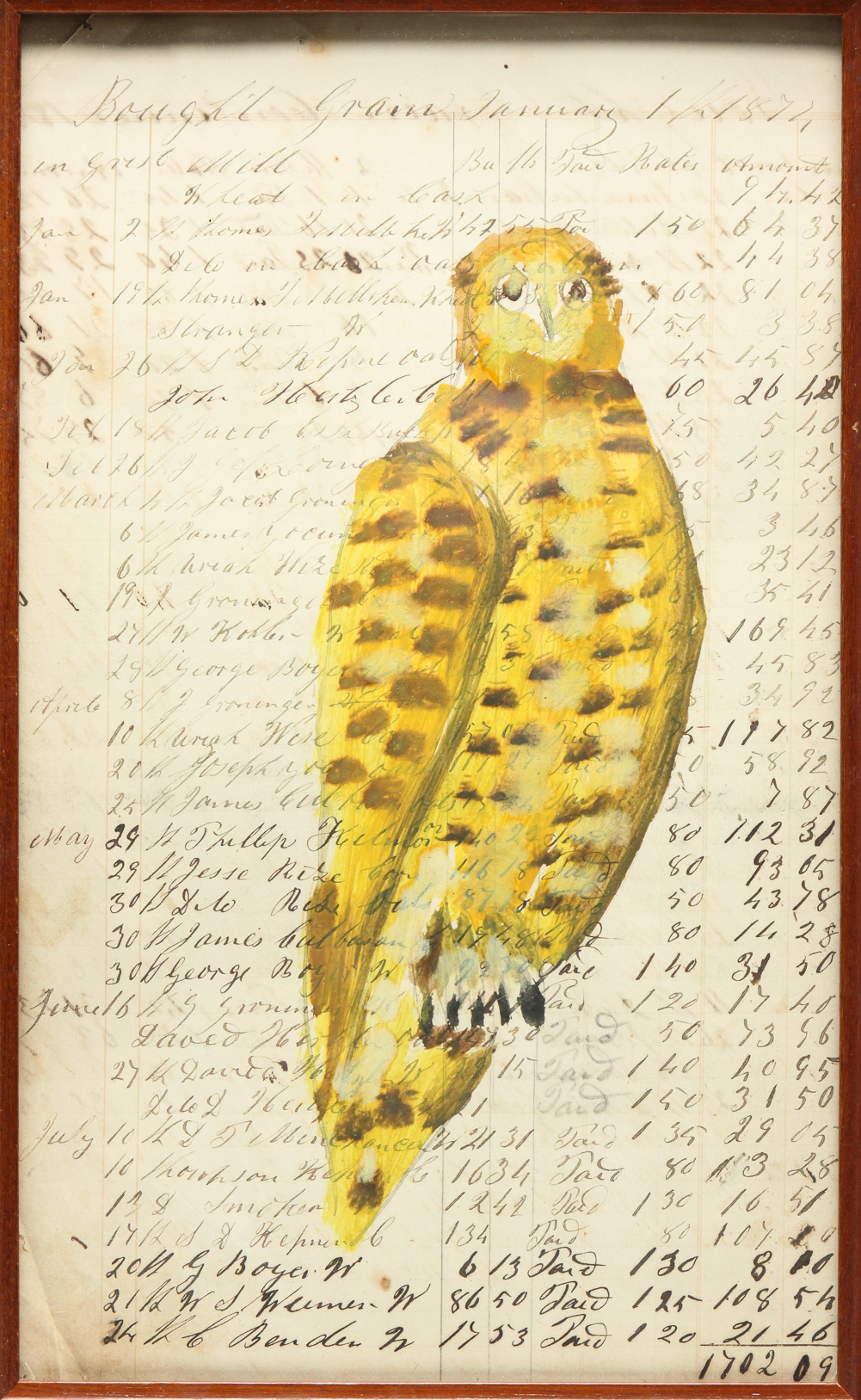 AMERICAN OWL PAINTING ON LEDGER