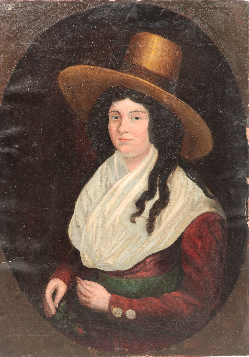 PORTRAIT OF A WOMAN IN TALL HAT.