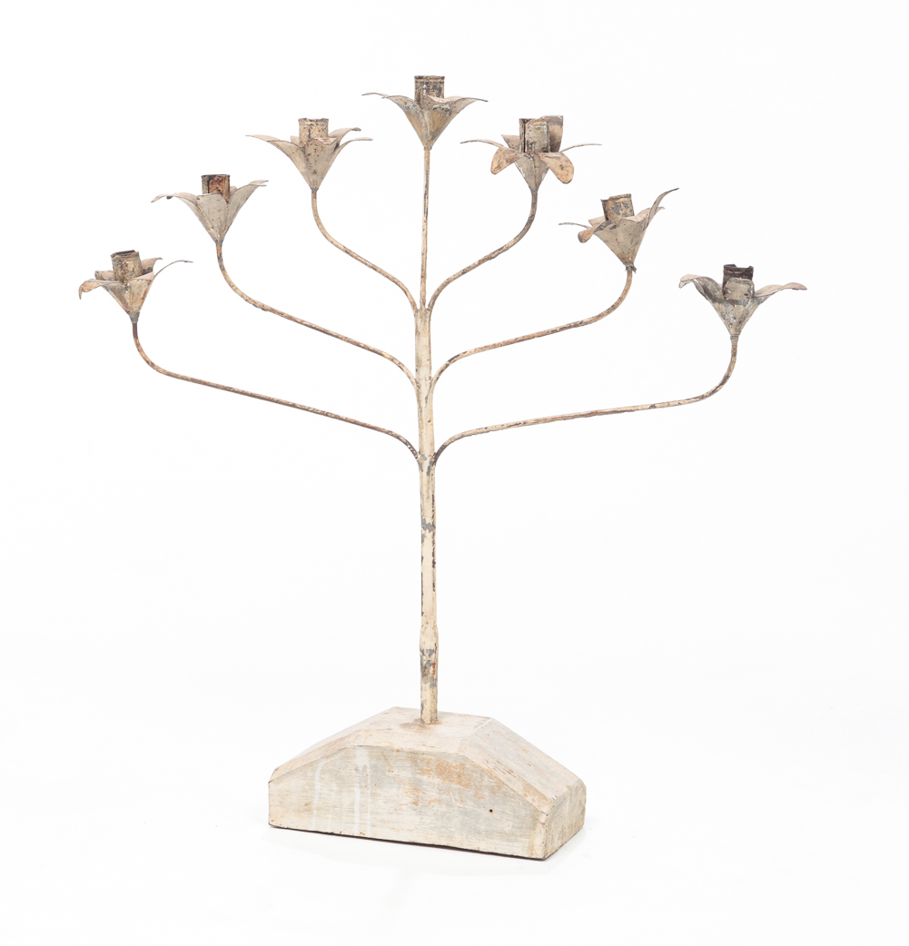 AMERICAN TIN FLORAL CANDELABRA.